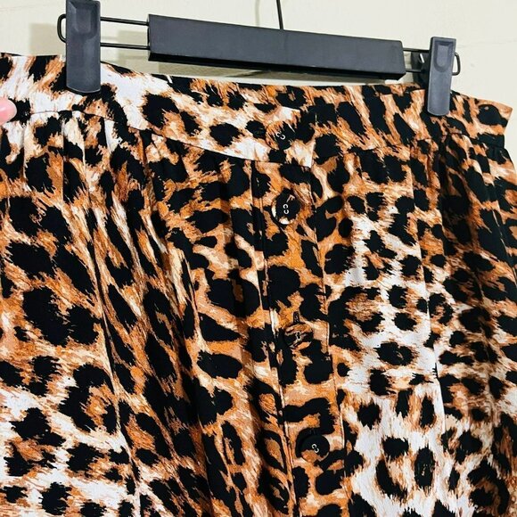 Talbots Button Front Midi Skirt Animal Print Leopard Print SZ L - Picture 3 of 8